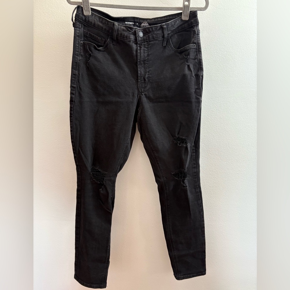 Old Navy Black Distressed High-Rise Rockstar Super Skinny Jeans 12